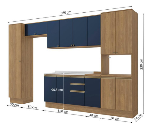 Cozinha Modulada Celeste Kappesberg 100% Mdf Azul 8 Peças