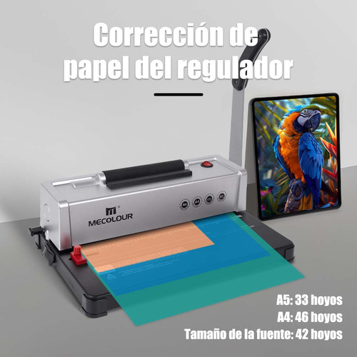 Engargoladora Espiral Eléctrica Mecolour A4 12 Hojas Plástico Arillometálico 46 Hoyos