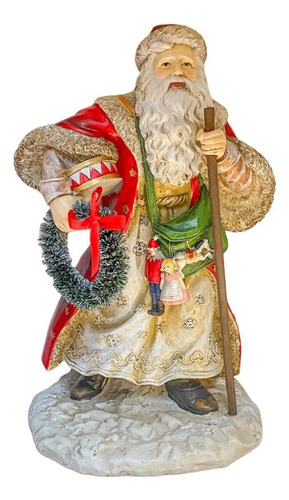 Papai Noel Em Resina Com Guirlanda Vm / Vd 25cm