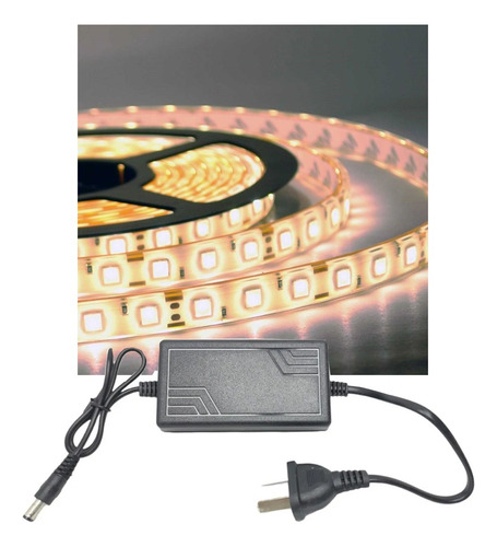 Tira Luces Led 5050 Blanco Calido 5mts + Fuente  Exterior