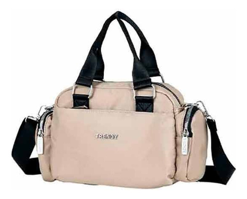 Morral Bandolera Cartera Liviana Urbana Deportiva Trendy Acabado De Los Herrajes Plateado Color Beige Correa De Hombro Negro Diseño De La Tela Nylon - Liso