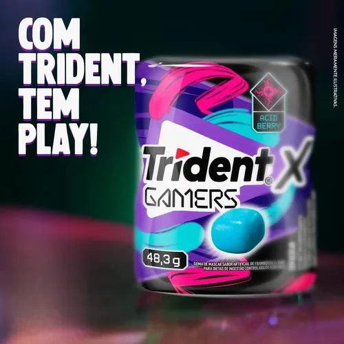 Chiclete Trident X Gamers Acid Berry Caixa Com 6 Un De 48,3g