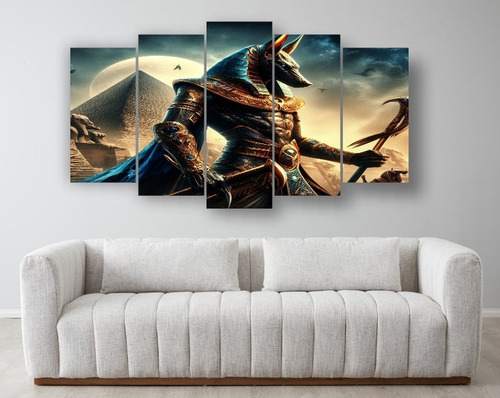 Set De 5 Cuadros Decorativo Canvas Anubis Egipto Dios