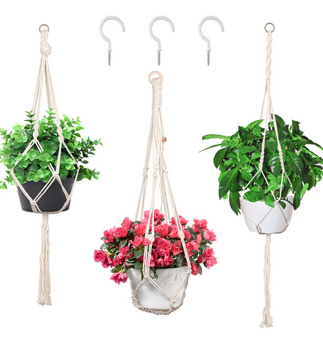 Colgador De Macramé Para Plantas, Paquete De 3 Macetas Colga