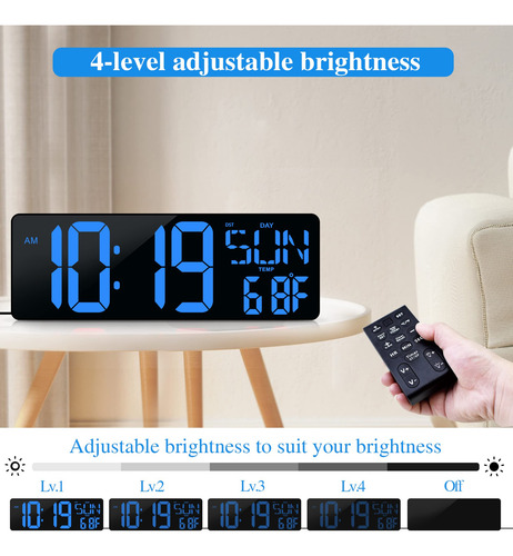 Gran Reloj Digital De Pared Con Mando Led 17.2 Pulgadas