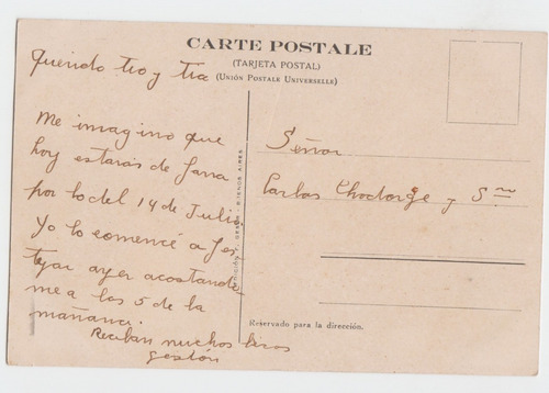 Buenos Aires Postal Antigua Homenaje Colectividad Francesa
