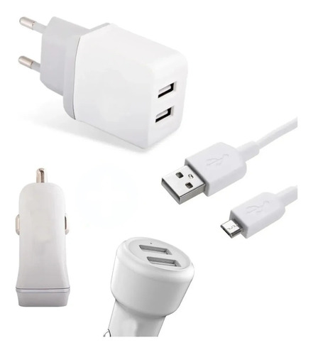 Cargador Para Redmi 9a + Cable Usb + Cargador De Auto 2 Usb 