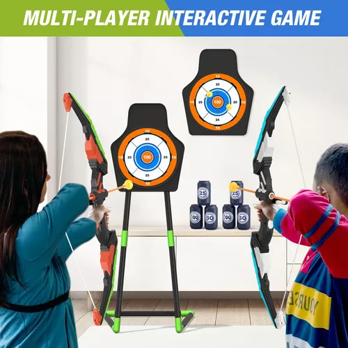 Arco y flecha para niños, juego de tiro con arco con luz LED con 12 flechas  de ventosa, 1 objetivo de pie, 3 objetivos de puntuación y 1 carcaj