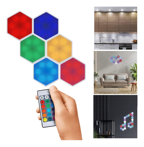 Kit Com 6 Luminarias Quantica Hexagonal Led Rgb Colorida