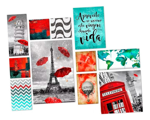 Kit 11 Placas Decorativas Viagem