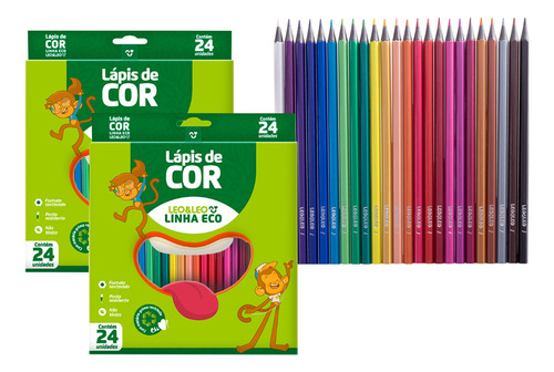 2cx Lápis De Cor Ecológico 24 Cores Sextavado Leo Escolar