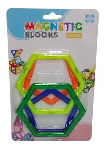 Imagen 1 de 4 de Bloques Magneticos 4 Pzs Hexagono + Pentagono Blister Formas
