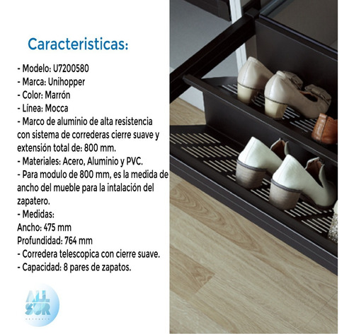 Imagen 3 de 8 de Zapatero Botinero Extraible Placard Con Cierre Suave 800 Mm