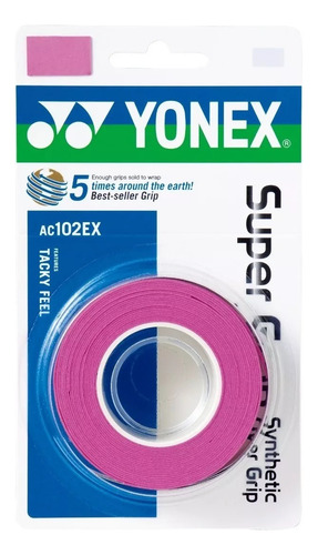 Overgrip Yonex Super Grap - Cartela Com 3 Unidades - Rosa