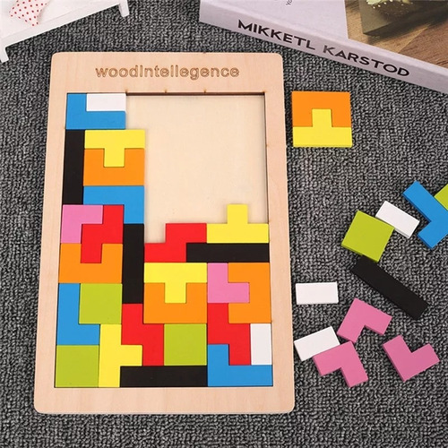 Imagen 3 de 8 de Tetris Portátil Madera Juguete Didáctico Puzzle Educativo