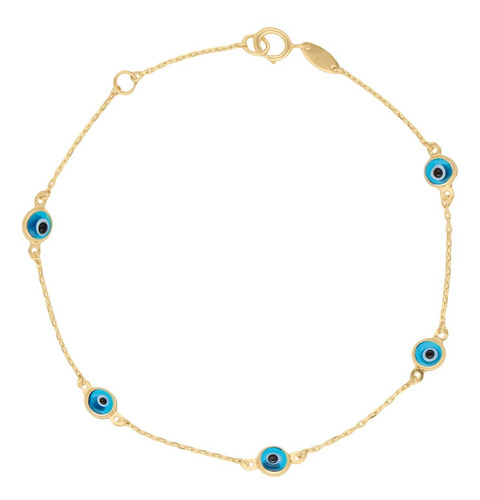 Pulsera Pulso Esclava Oro 14k Kilates Ojo Turco 18cm Mujer 