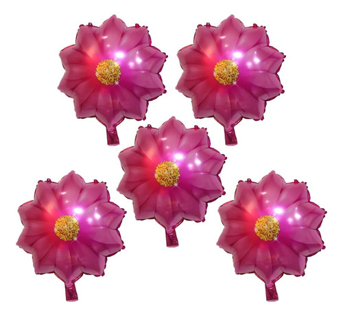 Globos Metálicos Con Diseño De Flor C/5 Pzs. Color Rosa