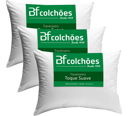 3 Travesseiros Antialérgico De Fibra Macio 45x65 Bf Colchões
