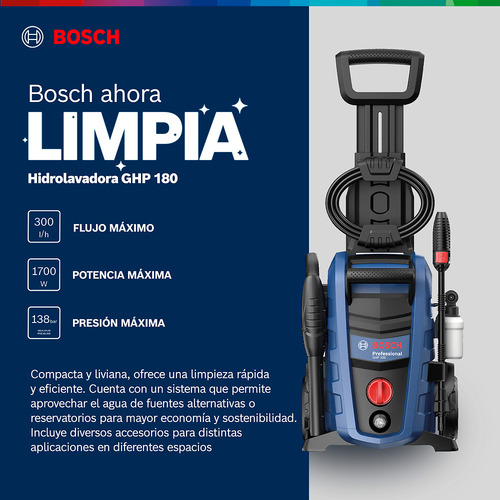Hidrolavadora Bosch Ghp 200 2000 Psi 220v Con Manguera 6 Mts Color Azul