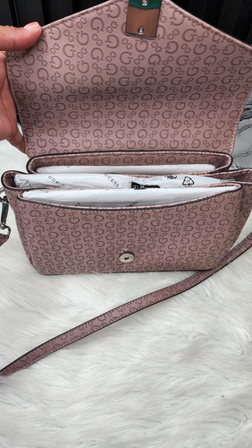 Bolsa Gues Se915622 Nueva 100 % Original Con Etiqueta Marrón Claro Estampado Níquel Marrón Claro