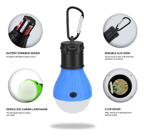 Bombilla Led Portátil Para Tienda De Campaña Con Clip