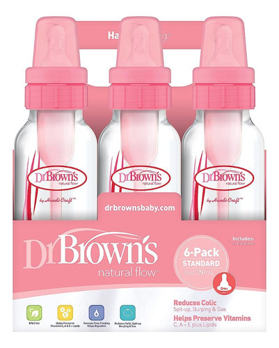 Dr Browns Rosas Naturalflow 6 Pk Biberones 250ml Niña Recien Color Rosa