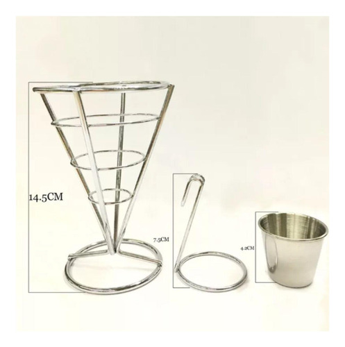 Petisqueira Cone Com Molheira Porta Batata Frita Inox