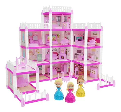 Castelo Princesa GGB 240 Peças Com 3 Bonecas Belle 60cm Plástico