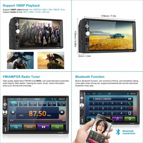 Imagen 3 de 3 de Radio Pantalla Slim 7'' Full Touch Bluetoth Mp5 Usb Fm Auxv