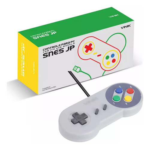 Controle Para Pc Vinik Com Fio Usb Snes - 107483 Cor Cinza
