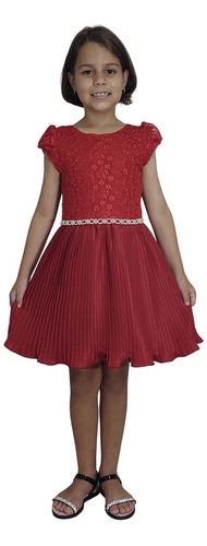 Vestido Infantil Menina De Festa Com Manga Vermelho Natal 