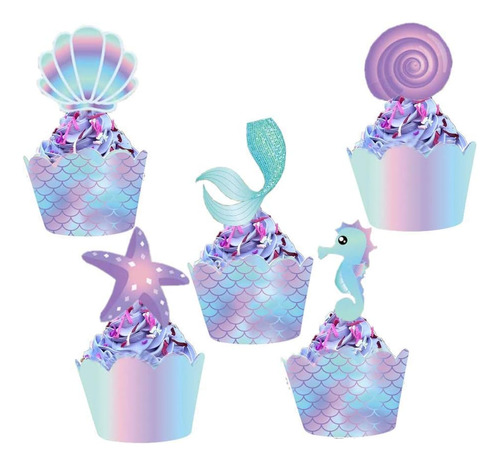 Yominy Decoración Y Envoltorio Para Cupcakes De Sirena, 40 P