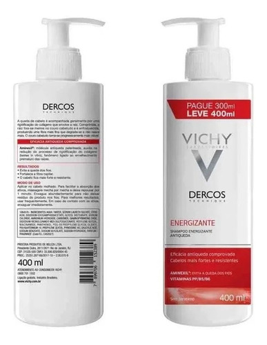 Imagem 3 de 4 de Dercos Shampoo Energizante Antiqueda Vichy 400ml