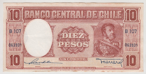 Billete Chile $10 Maschke Herrera Firma Larga Tev B107 (c85)