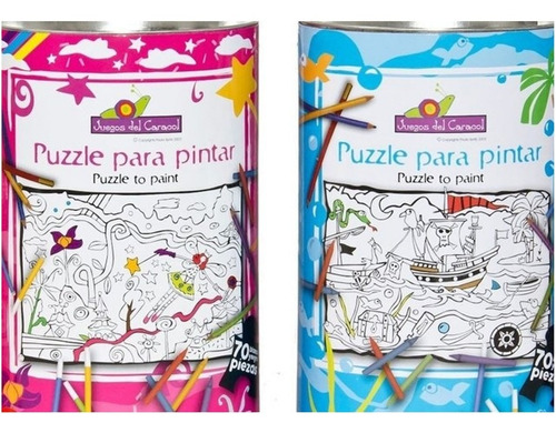 Imagen 2 de 3 de Rompecabezas Para Pintar Piratas 70 Pzs Juegos Del Caracol