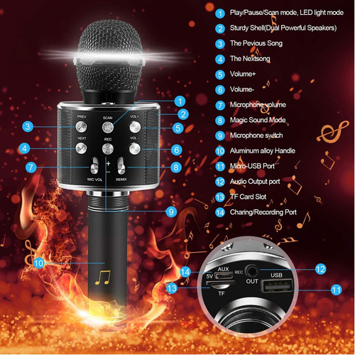 Imagen 4 de 5 de Microfono Multifuncional Inalambrico Bluetooth Karaoke