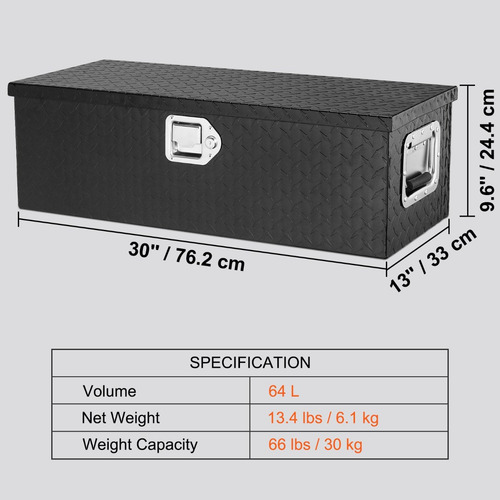 Caja De Herramientas Aluminio Resistente Negra 30x13x9.6''