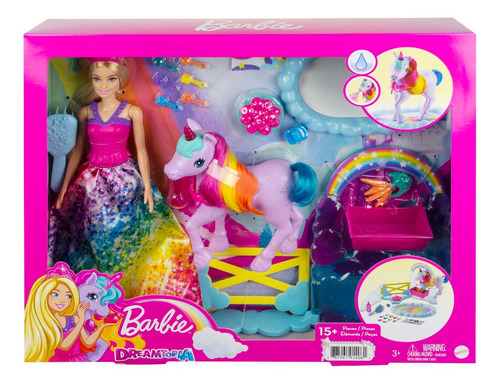 Barbie Fantasía Set De Juego Muñeca Con Pony Arcoíris