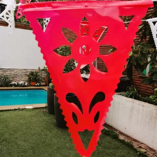 100 Metros Banderines Picados Rojo Blanco Rojo Flores Color Rojo Con Blanco Banderin Picado