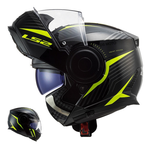 Capacete Ls2 Scope Skid Ff902 Robocop Dois Em Um 2 Em 1 Cor Preto amarelo fluor Tamanho do capacete 59 / 60 cm