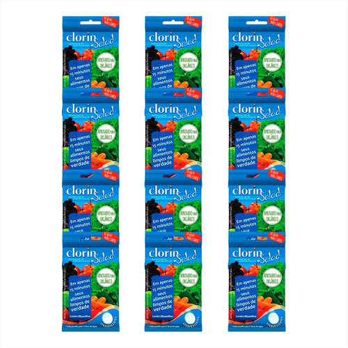 Kit 12 Clo-rin Salad - Pastilhas Efervescentes P/ Alimentos Cor Branco