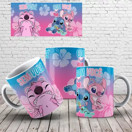 Caneca Lilo Stitch - Desenho - Interior E Alça Branca