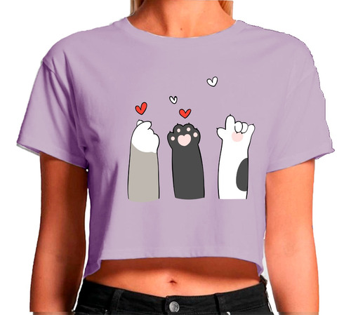 Playera Crop Top Mujer Ombliguera Sport Gatitos Señales Amor