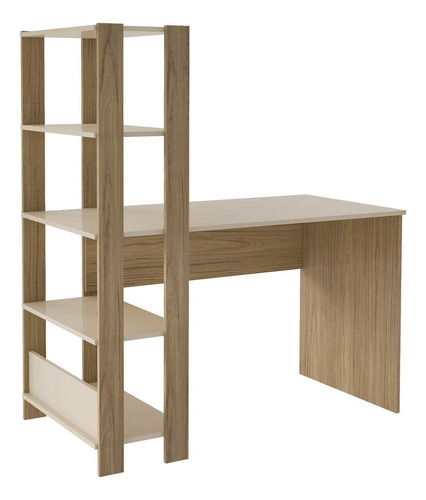 Escrivaninha 120cm Com Estante Lateral Multimóveis Cr25207 Cor Off White/Carvalho