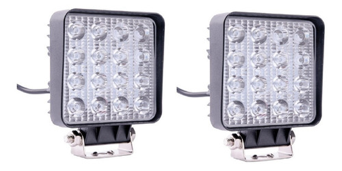 Par Farol Auxiliar Led 12v 6000k Quadrado 16led 48w Vclear