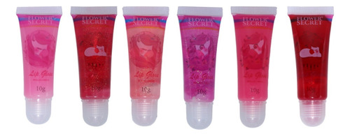 6 X Brillo Labial Lip Gloss Con Glitter Flower Secret