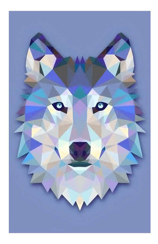 Vinilo 50x75cm Animal Lobo Husky Geometrico Hipster Azul