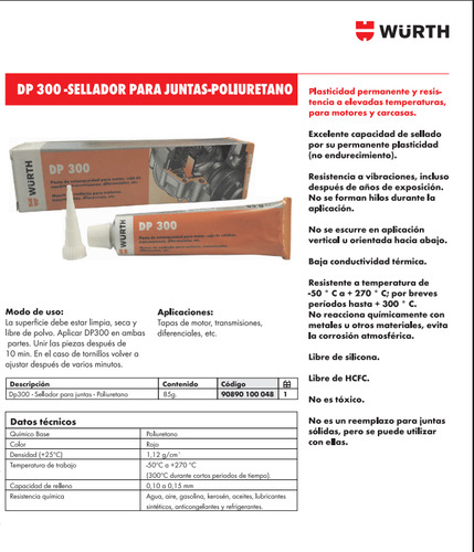 Dp 300 Sellador Para Juntas Poliuretano Wurth