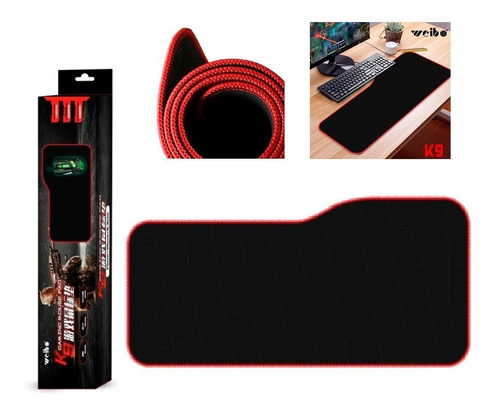 Mouse Pad Gamer Negro Con Rojo 75cmx35cmx0.3cm