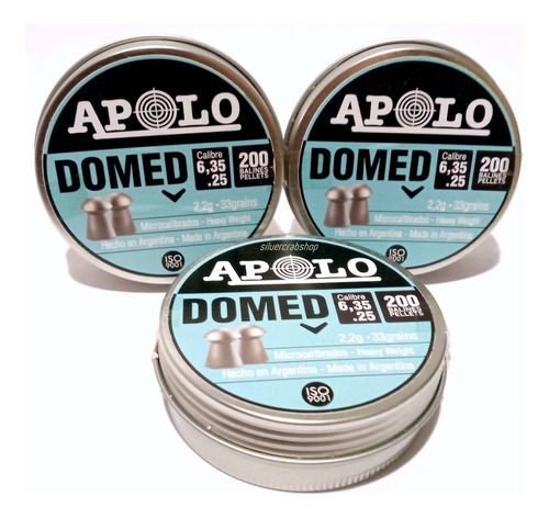 3 Latas Chumbos Apolo Domed 6.35 Peso 33 Gr Chumbera Caza